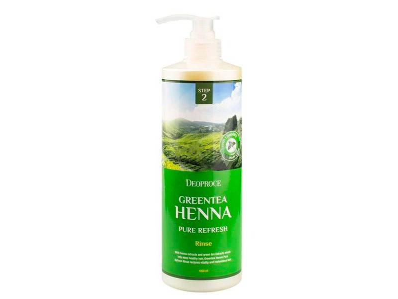 Бальзам для волос с зелёным чаем и хной Deoproce Greentea Henna Pure Refresh Rinse (1000мл)
