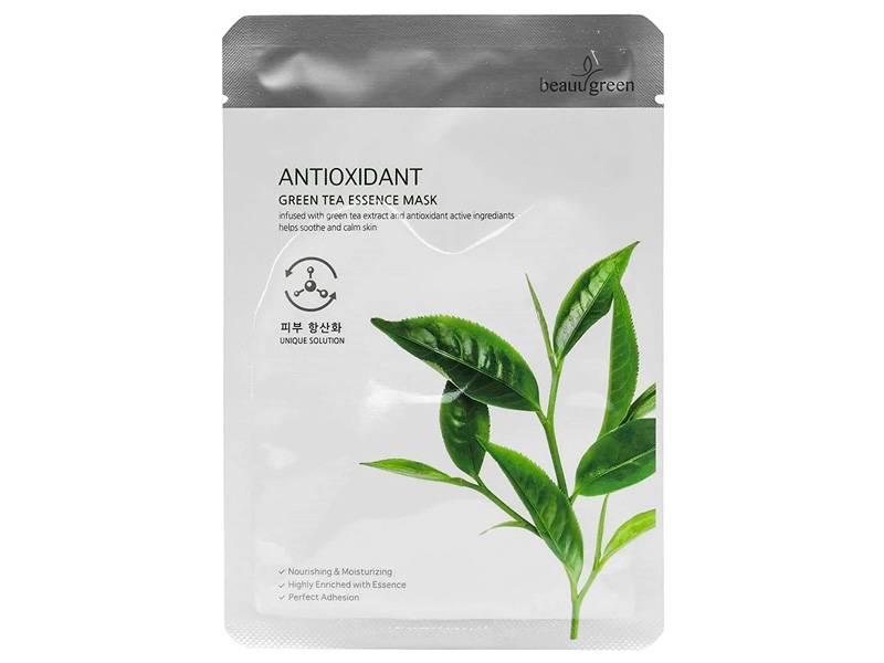 Тканевая маска с экстрактом зелёного чая BeauuGreen Premium Green Tea Essence Mask